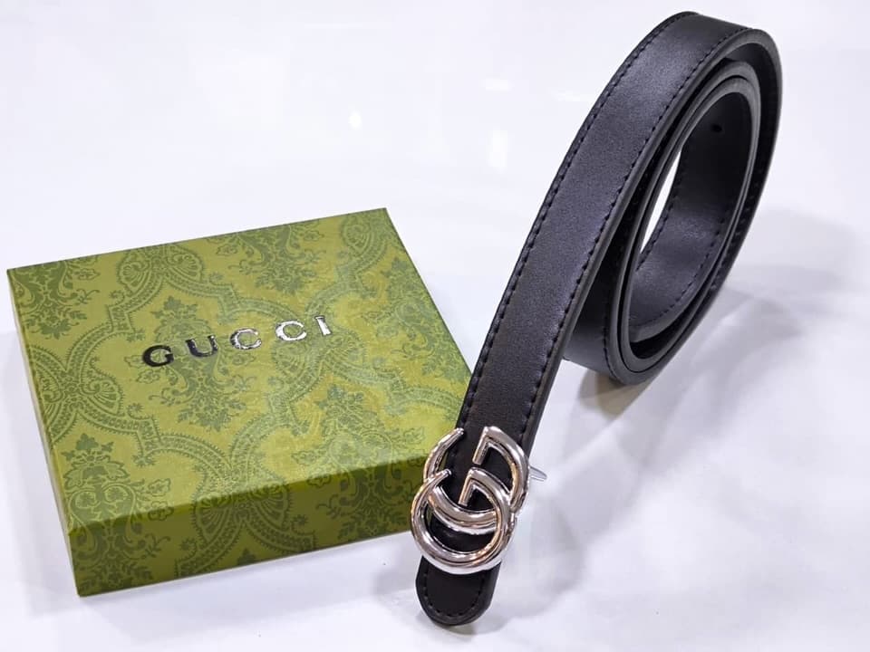Gucci GG Marmont Belt — Black with Silver Buckle — view 1