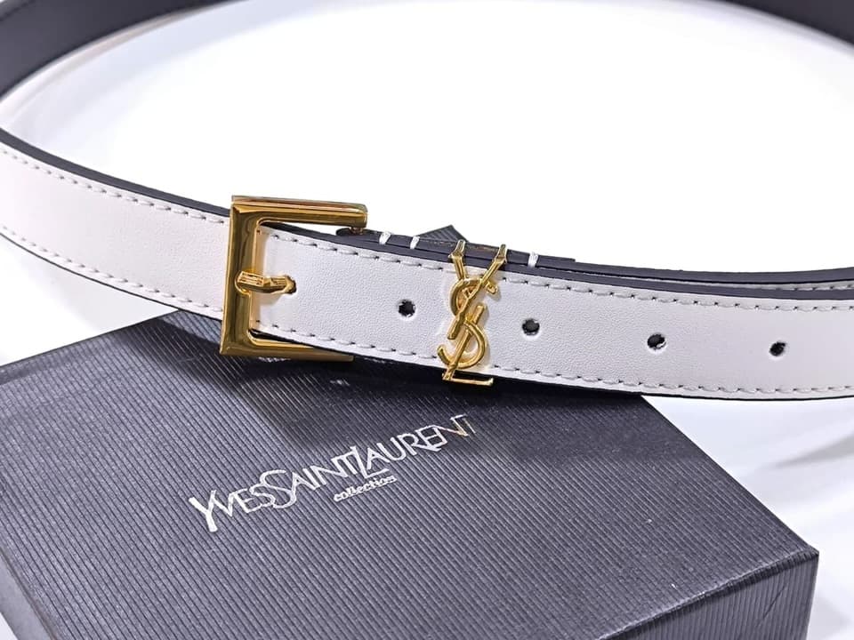 Saint Laurent Monogram Belt — White — view 1