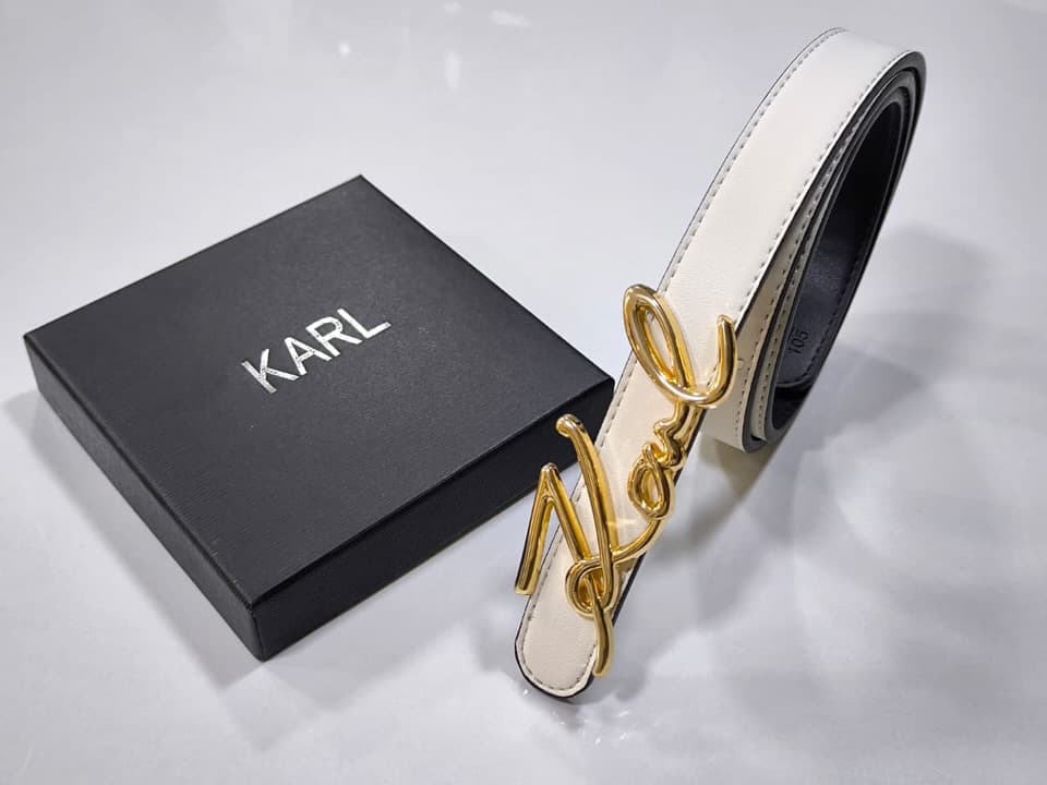 Karl Lagerfeld Signature Belt — White — view 1