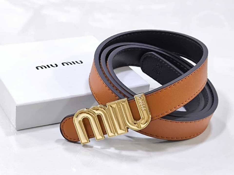 Miu Miu Logo Belt — Tan